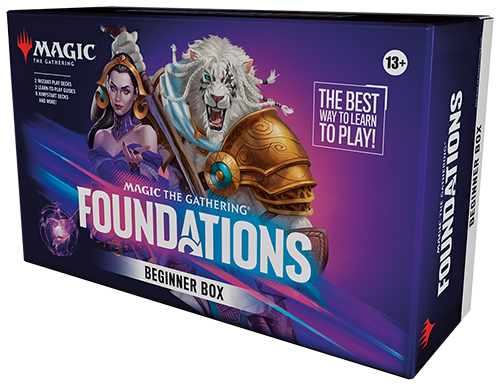 Magic The Gathering Foundations Beginner Box with fantasy artwork on purple packaging