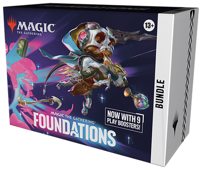 Magic The Gathering Foundations Bundle Box with colorful fantasy art and mechanical creature