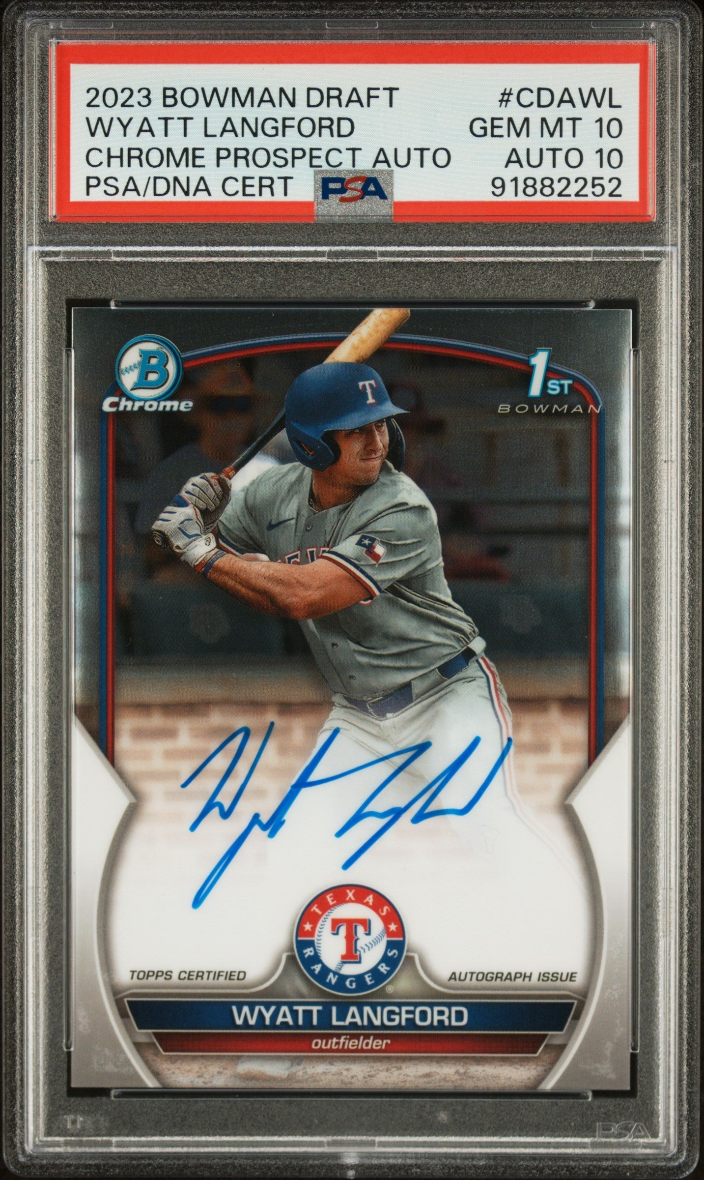 Wyatt Langford 2023 Bowman Draft Auto PSA 10 Auto 10