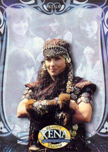 Woman in ornate costume with headdress on Xena: Beauty and Brawn promo card