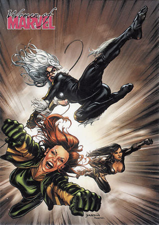 Dynamic Women of Marvel Series Two promo card showcasing three female superheroes in action