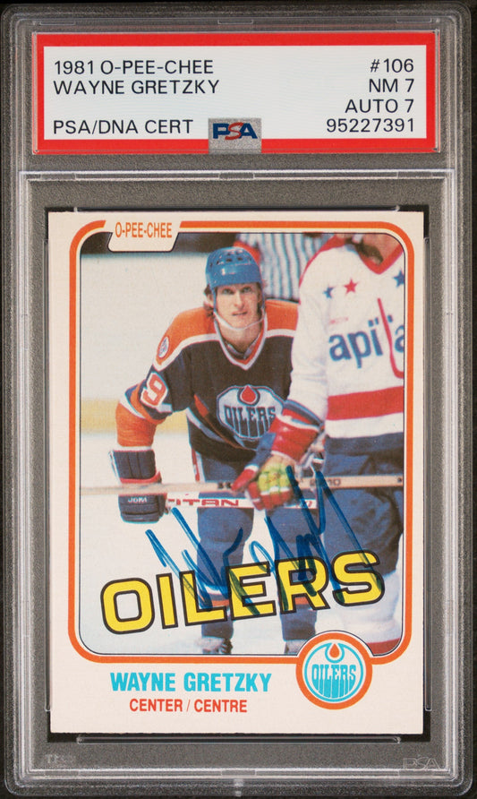 Wayne Gretzky 1981 O-Pee-Chee #106 Autograph PSA 7 Auto 7