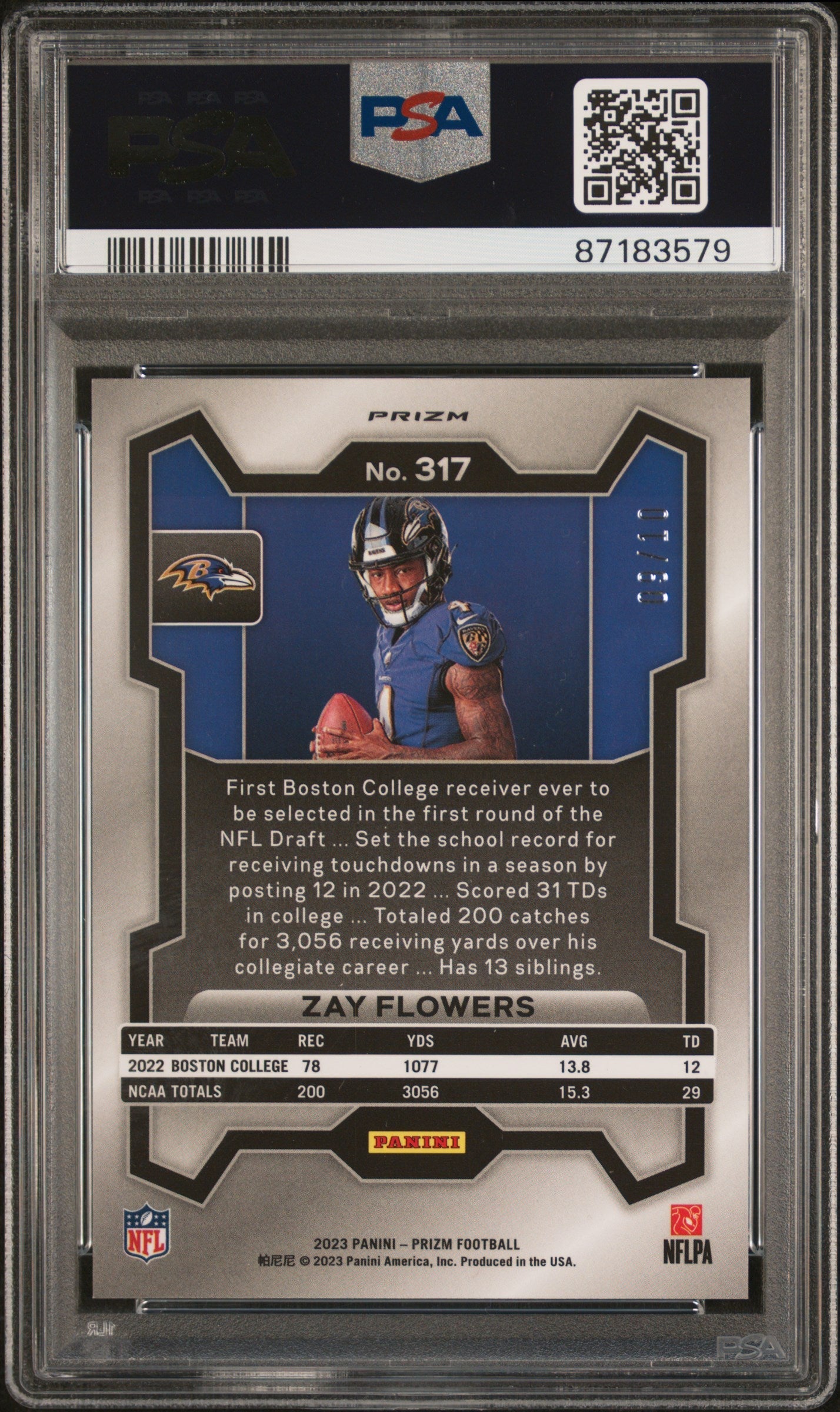 Zay Flowers 2023 Prizm #317 Variation Gold Prizm PSA 10 Gem Mint