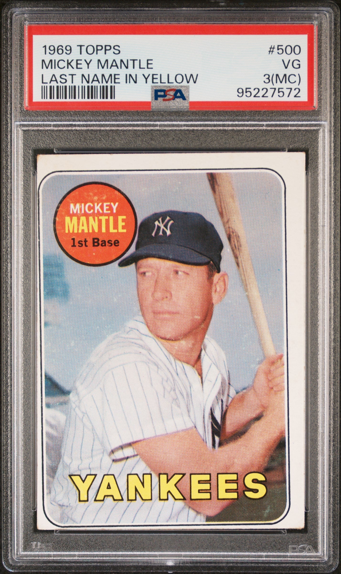 PSA-graded Mickey Mantle 1969 Topps baseball card featuring Yankees player in pinstripes