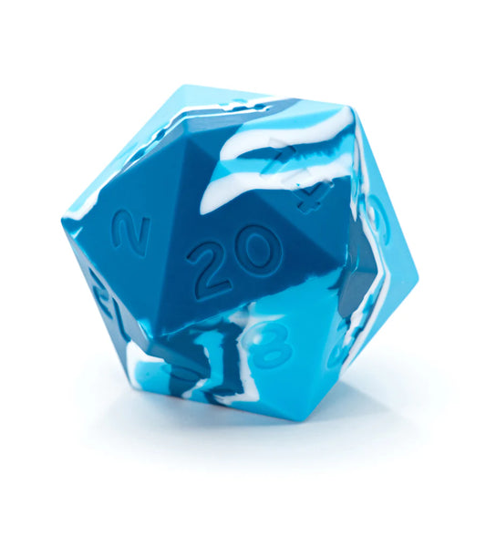 Random Encounter: Battle Ball Silicon 58mm d20 - Two Blues & Bandage White Swirls