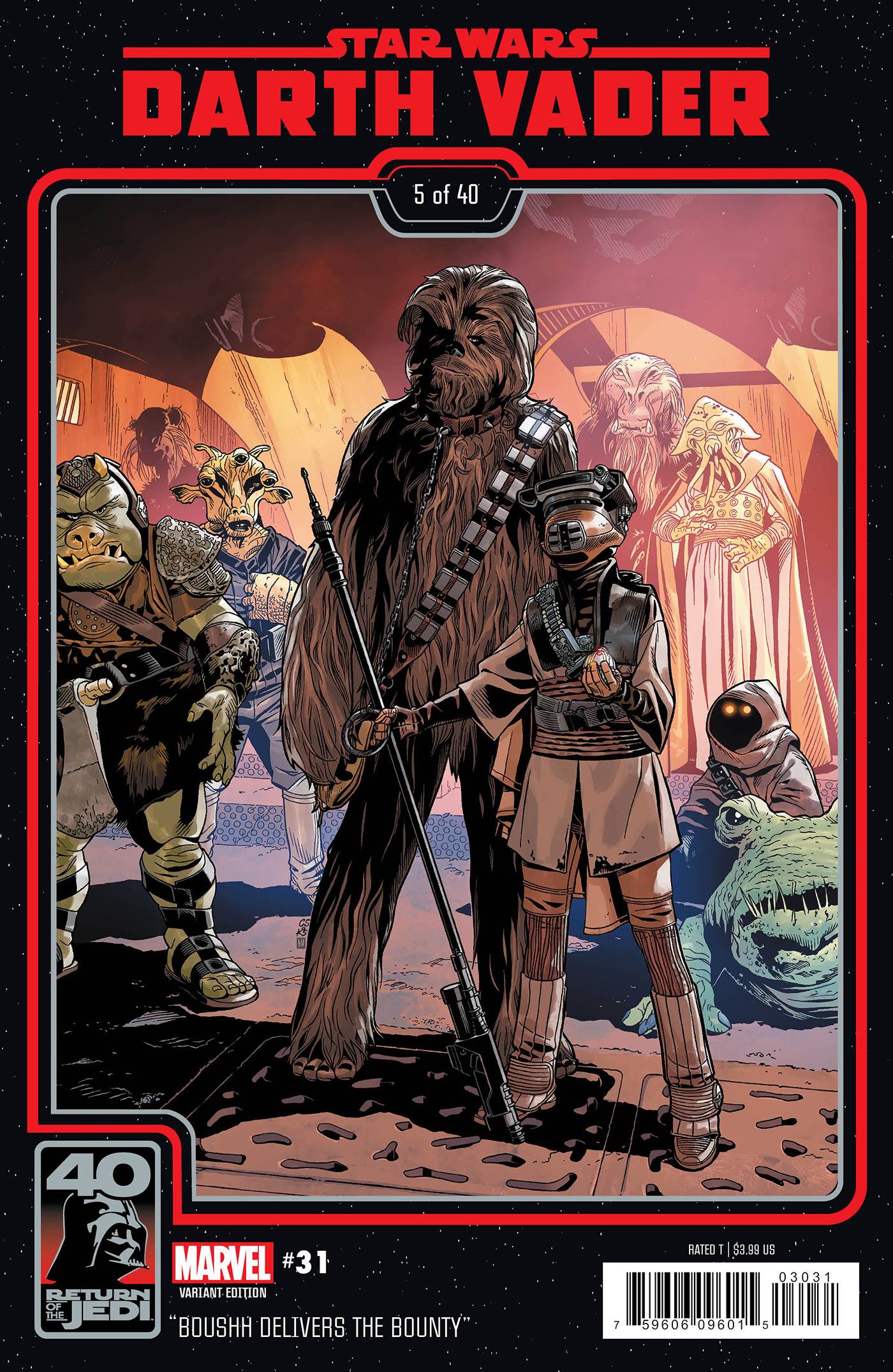 Star Wars comic cover with Chewbacca and aliens in retro style, perfect for trading cards