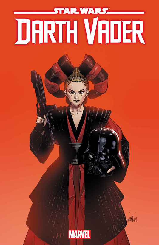 Comic book cover of STAR WARS DARTH VADER #33 with a figure in red and black robes holding Darth Vader’s helmet, ideal for collectors of trading cards