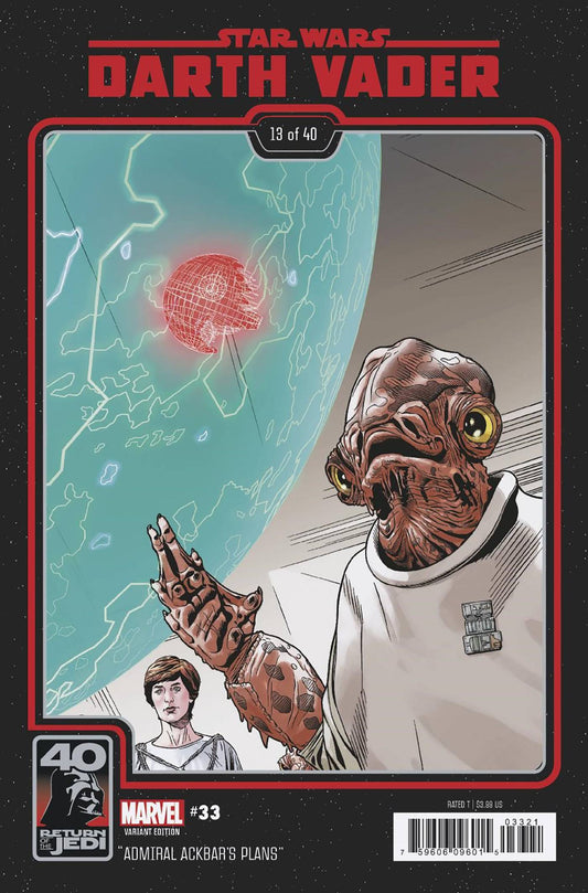 Comic book cover of Admiral Ackbar from Star Wars featured in trading cards collection