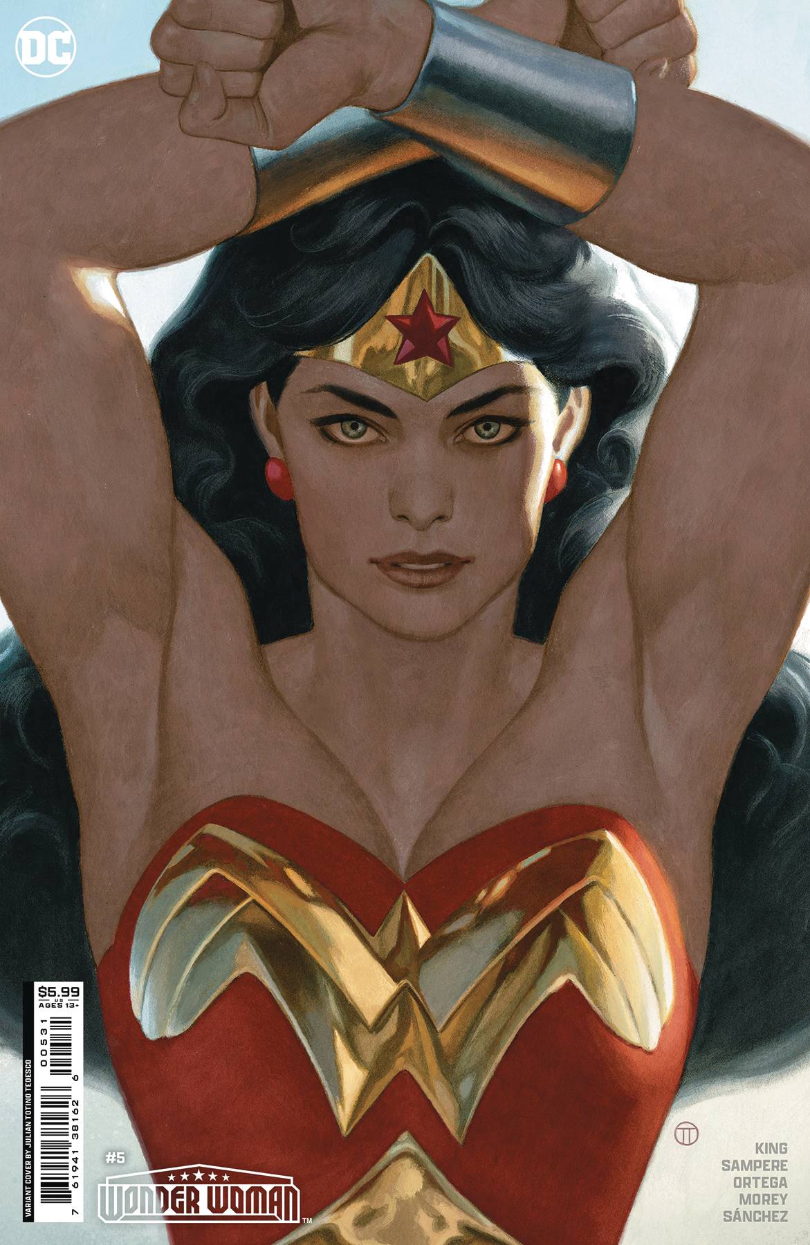 Wonder Woman #5 Cover C features gold armor and red bodice in trading cards collection