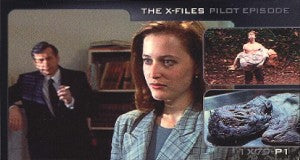 Promotional collage of The X-Files pilot on X-Files Showcase Widevision promo card