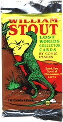 Colorful William Stout factory sealed trading card pack with green dragon creature