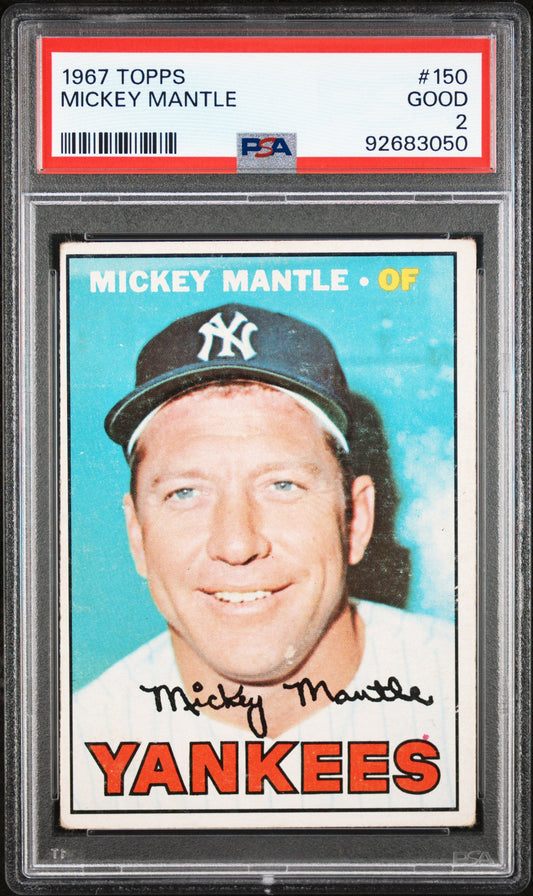 Mickey Mantle 1967 Topps #150 PSA 2 Good trading card in protective case