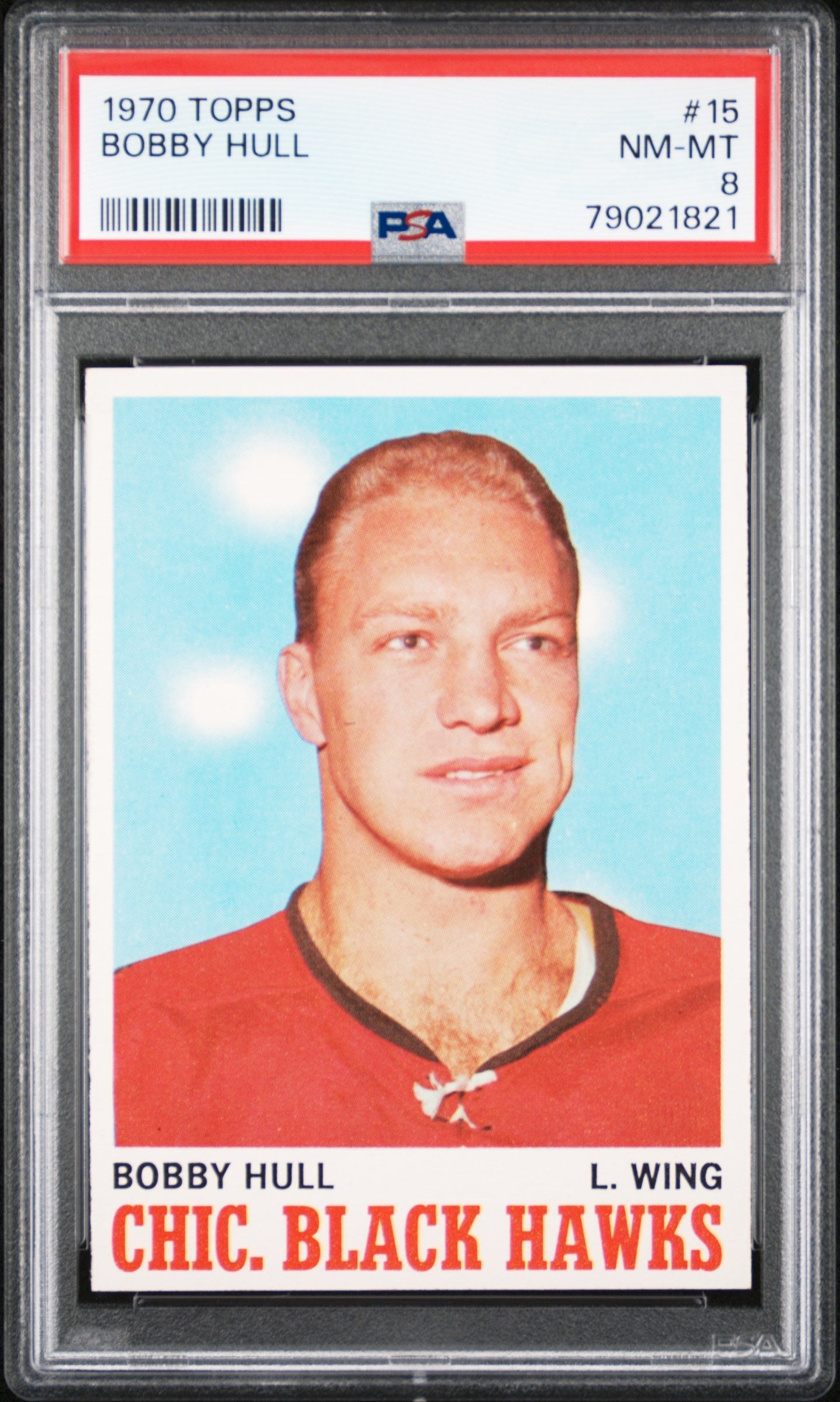 Bobby Hull 1970 Topps #15 PSA NM-MT 8 trading card of Chicago Blackhawks left wing