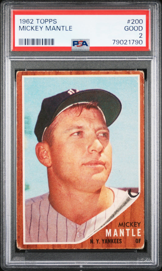 PSA-graded 1962 Topps Mickey Mantle baseball card featuring New York Yankees player