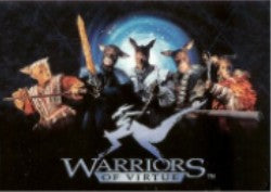 Stylized logo for Warriors of Virtue featuring fantasy characters in trading cards