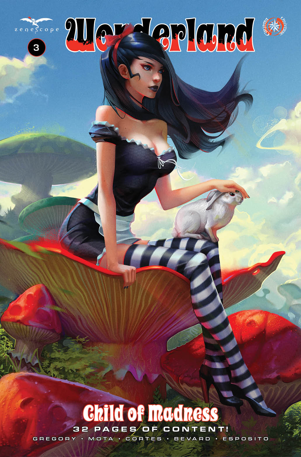 Comic book cover of Wonderland Child Of Madness 3 featuring a figure with striped stockings