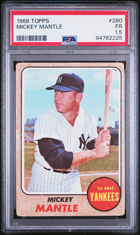 PSA-graded Mickey Mantle 1968 Topps baseball card featuring Yankees player in pinstripes