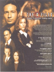 Promotional poster for The X-Files featuring main cast on X-Files trading card sell sheet