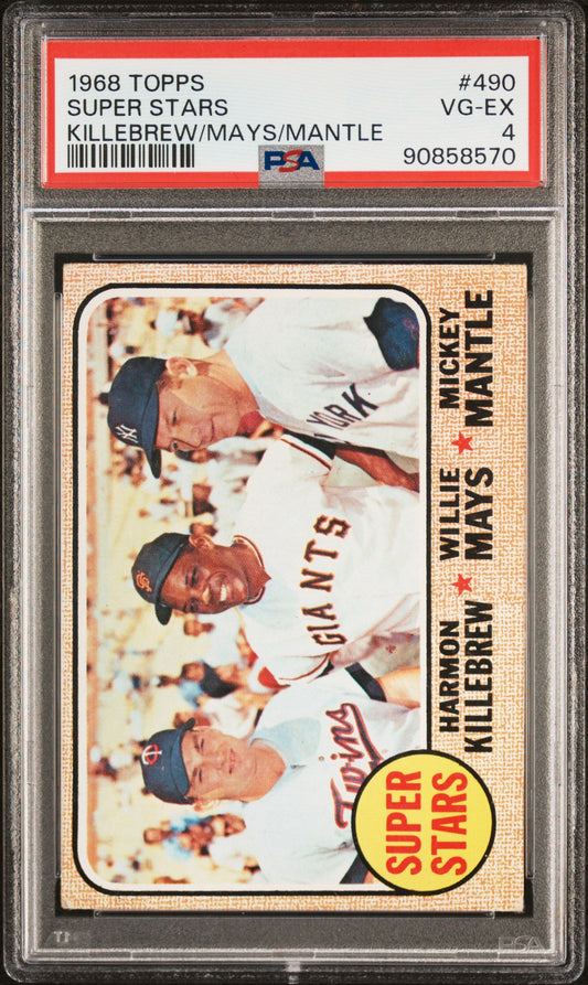 1968 Topps Super Stars baseball card featuring Harmon Killebrew, Willie Mays, and Mickey Mantle