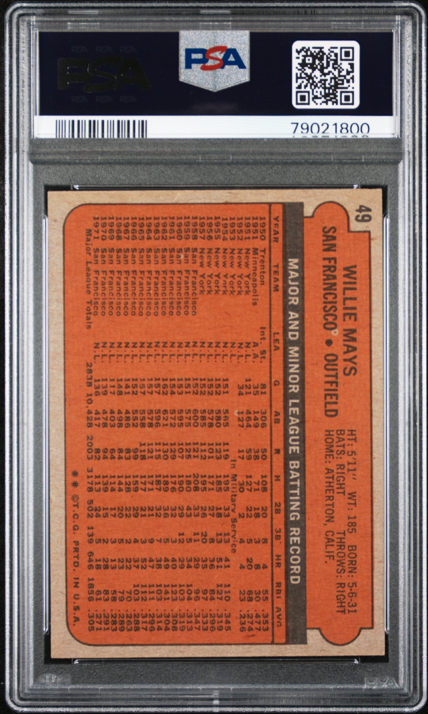 Willie Mays 1972 Topps #49 PSA 8 NM-MINT