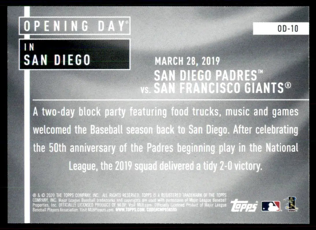 2020 Topps Opening Day San Diego Padres Insert San Diego Padres #OD-10