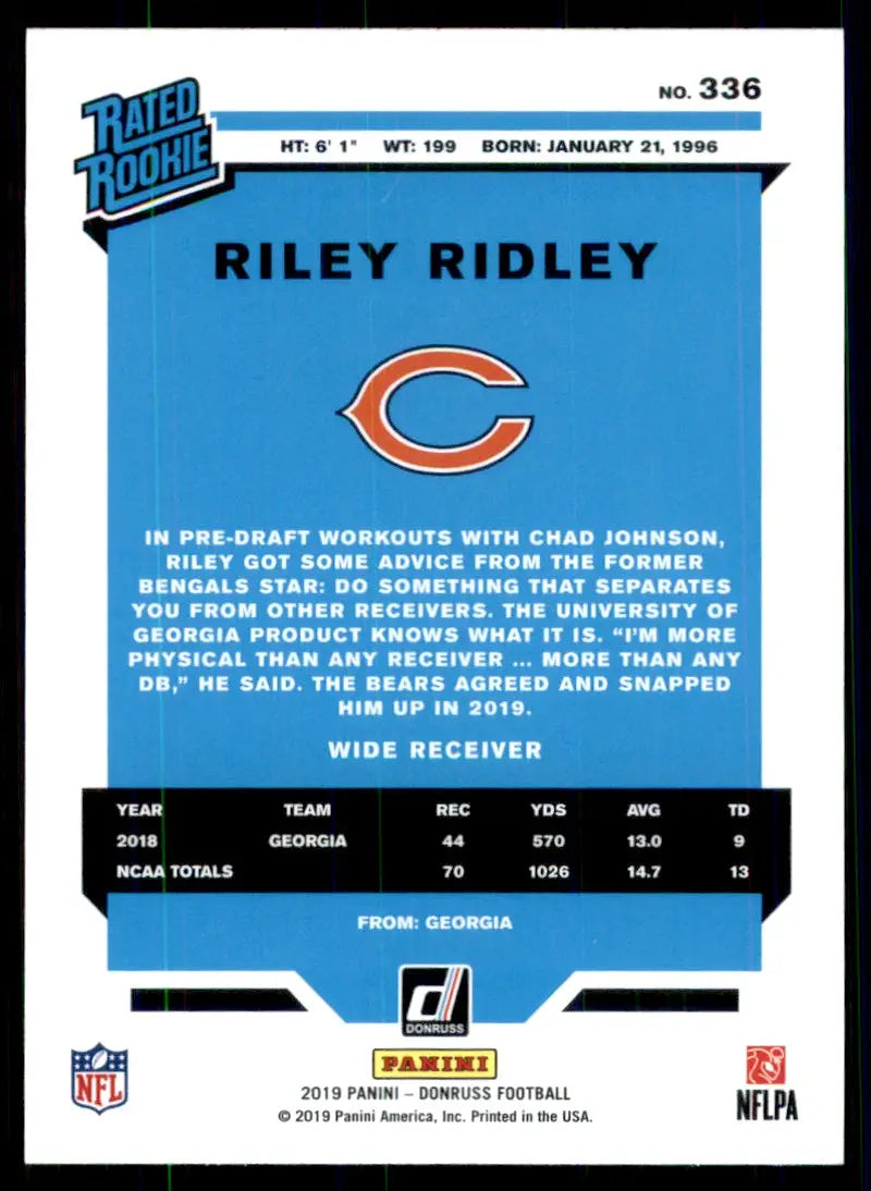 2019 Donruss Riley Ridley Rookie Chicago Bears #336