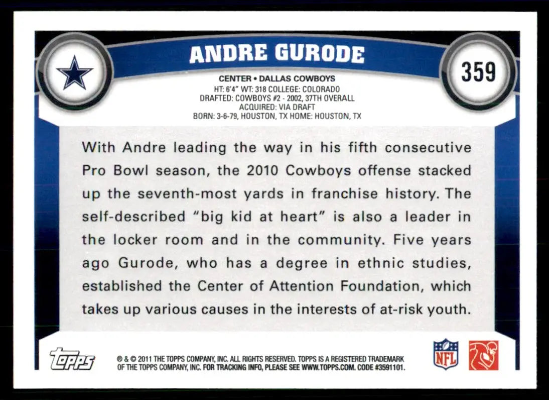 2011 Topps Andre Gurode Dallas Cowboys #359