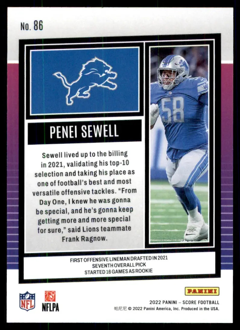 2022 Score Penei Sewell Detroit Lions #86