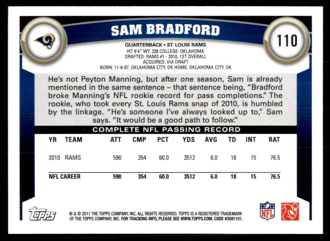 2011 Topps Sam Bradford St. Louis Rams #110