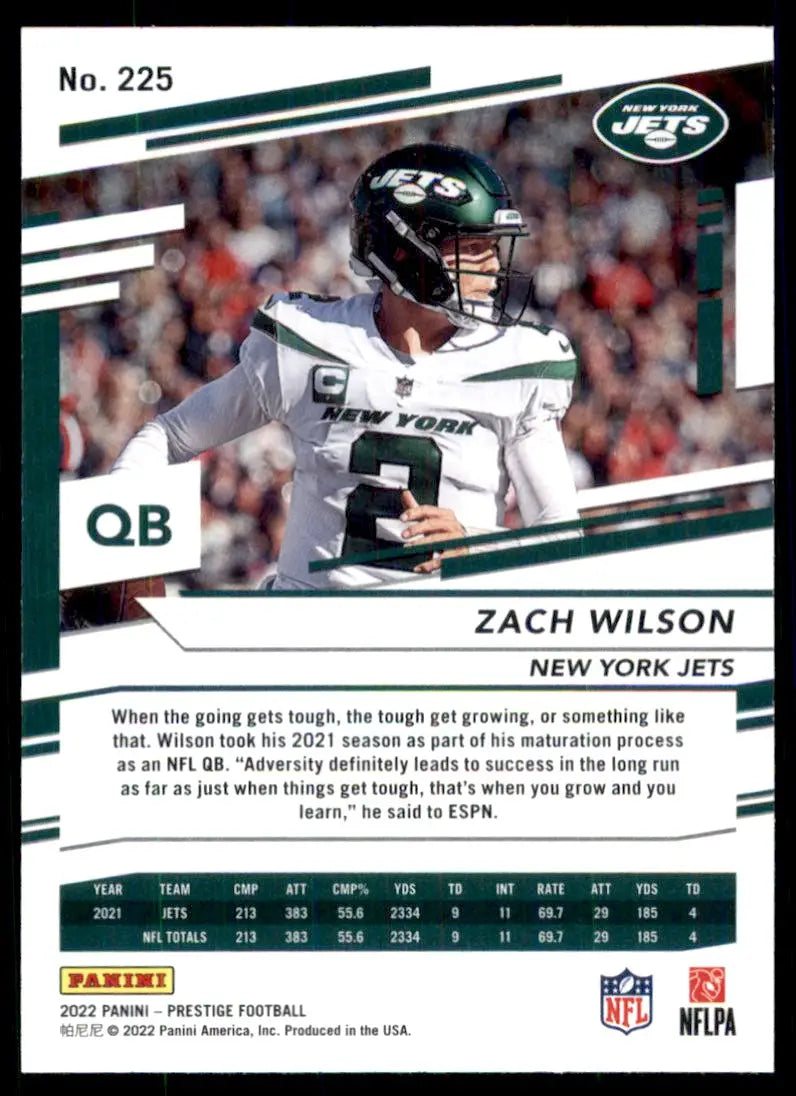 2022 Panini Prestige Zach Wilson New York Jets #225