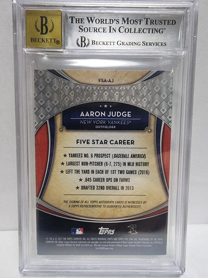 BGS-graded Aaron Judge 2017 Topps Five Star Auto highlighting career achievements