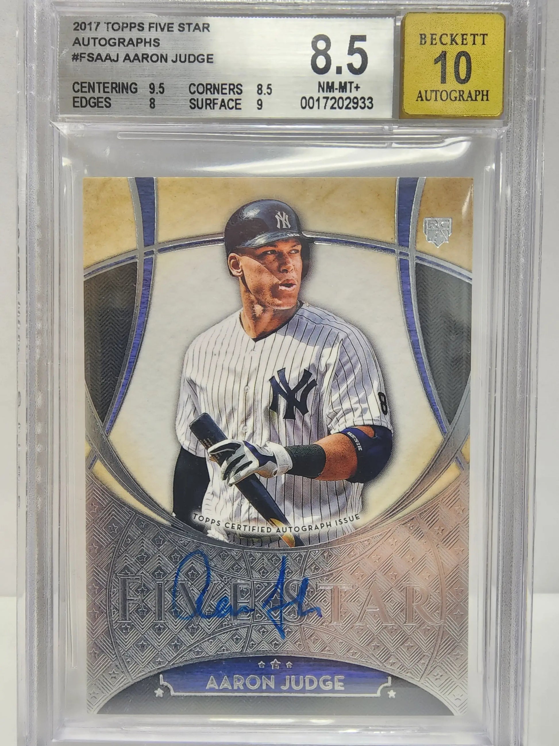 Graded BGS 8.5 Aaron Judge Topps Five Star Auto with perfect Auto 10 signature grade