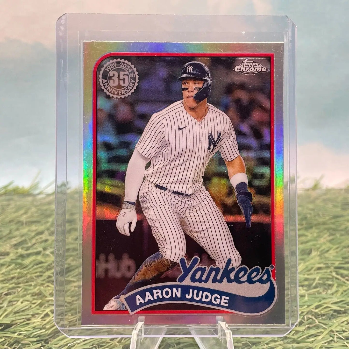 Aaron Judge 2024 Topps Chrome 1989 Refractor trading card for Yankees fans