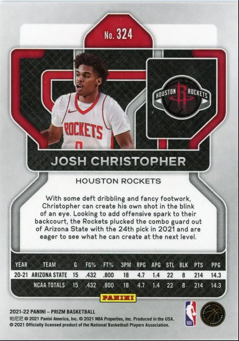 2021-22 Panini Prizm Josh Christopher Rookie Houston Rockets #324