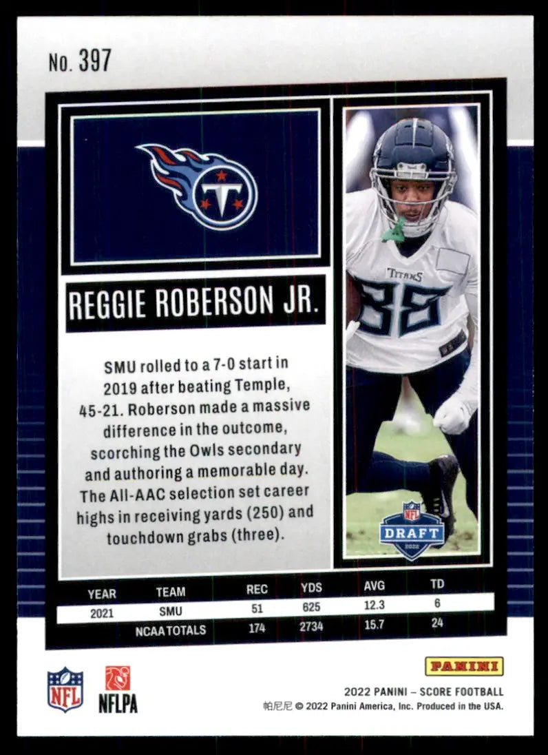 2022 Score Reggie Roberson Jr. Rookie Tennessee Titans #397