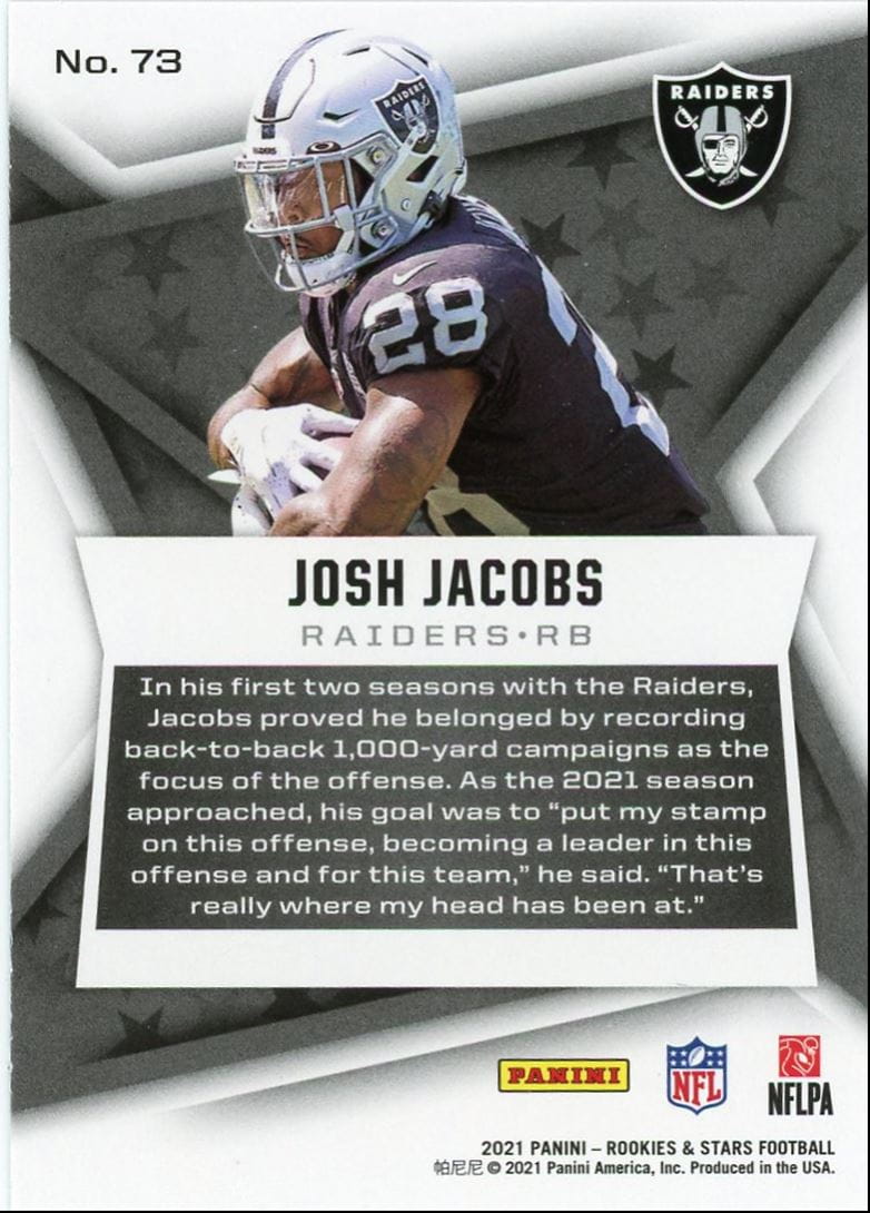 2021 Panini Rookies & Stars Josh Jacobs Las Vegas Raiders #73