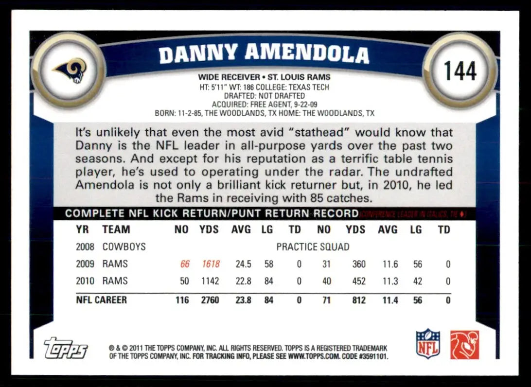 2011 Topps Danny Amendola St. Louis Rams #144