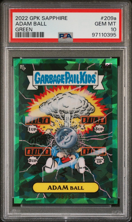 PSA-graded Garbage Pail Kids Adam Ball trading card with mushroom cloud design