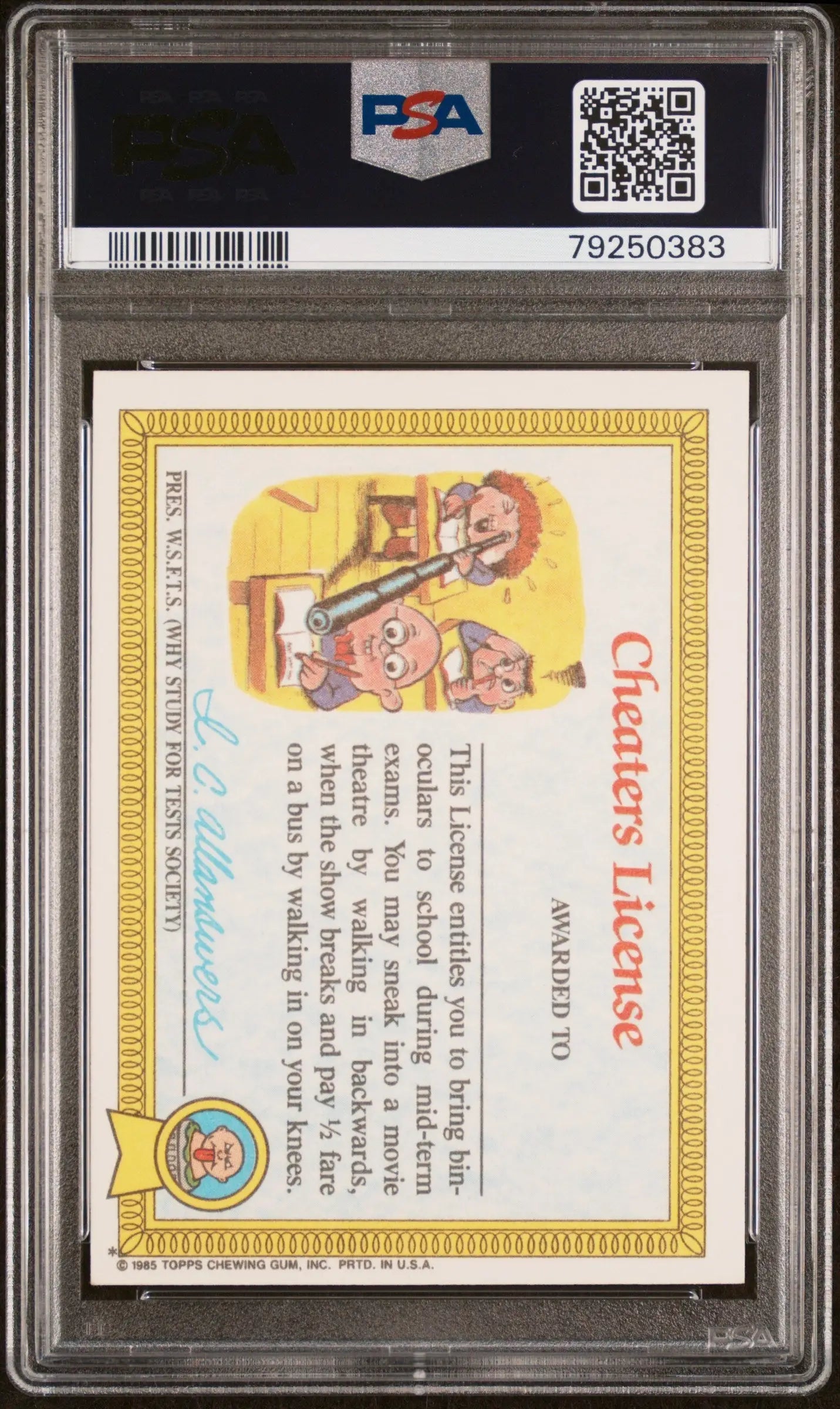 PSA-graded Adam Bomb 1985 Topps Garbage Pail Kids #8a card in protective case