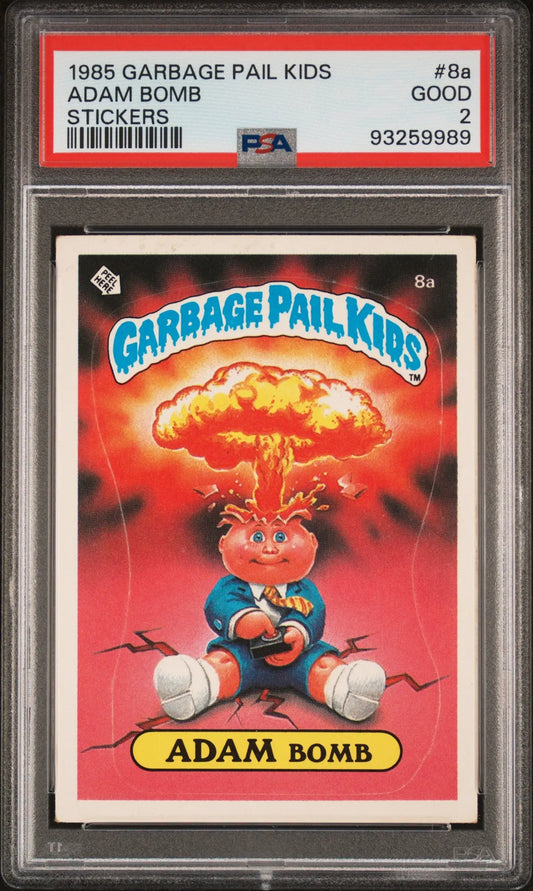 PSA-graded 1985 Topps Garbage Pail Kids Adam Bomb trading card with explosion design