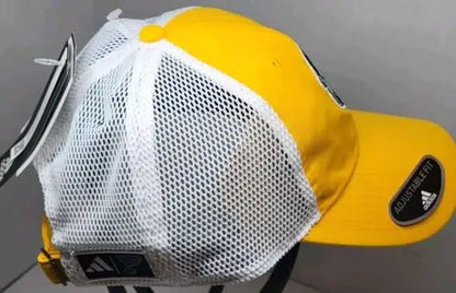 Yellow and white mesh baseball cap featuring Adidas logo and Louis Blues mascot Louie design