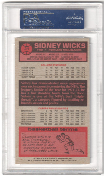 SIDNEY WICKS 1976-77 Topps #31 PSA 8 NM-MT - TRAIL BLAZERS