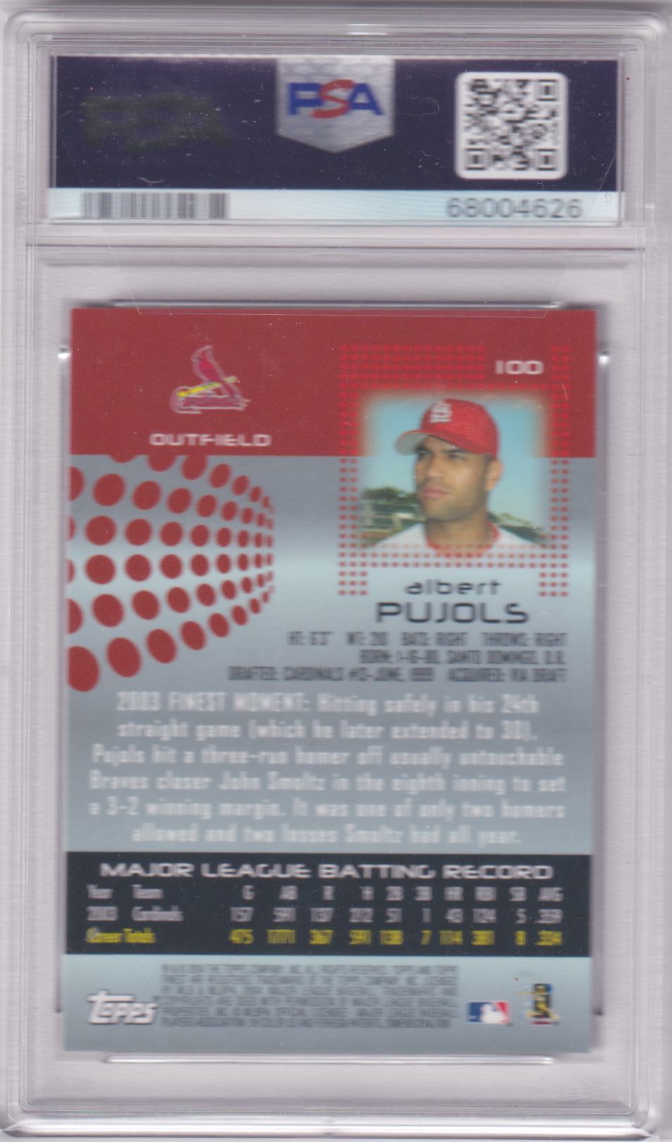 ALBERT PUJOLS 2004 Topps Finest #100 PSA 10 GEM MNT - CARDINALS