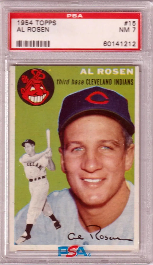 PSA-graded 1954 Topps Al Rosen baseball card with Cincinnati Reds cap from Columbia Hobby