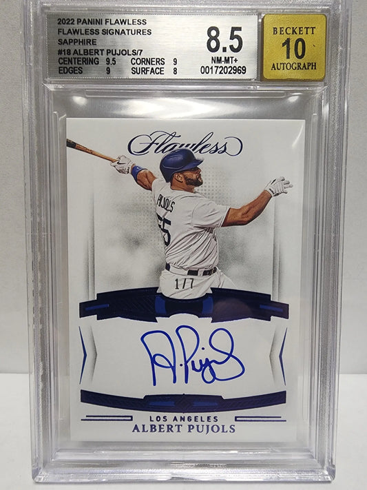 Graded BGS 8.5 Albert Pujols 2022 Panini Flawless Sapphire Auto card with autograph