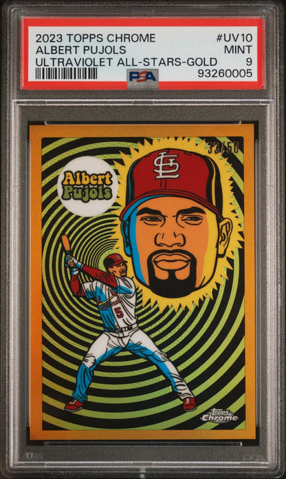 PSA-graded Albert Pujols 2023 Topps Chrome Ultraviolet All-Stars Gold baseball card image