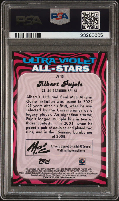 PSA-graded Albert Pujols Topps Chrome Ultraviolet All-Stars Gold baseball card design