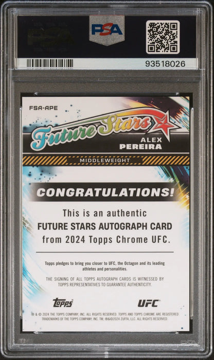 Back of Alex Pereira Topps Chrome UFC Future Stars Autograph PSA 9 Mint card showing authentication