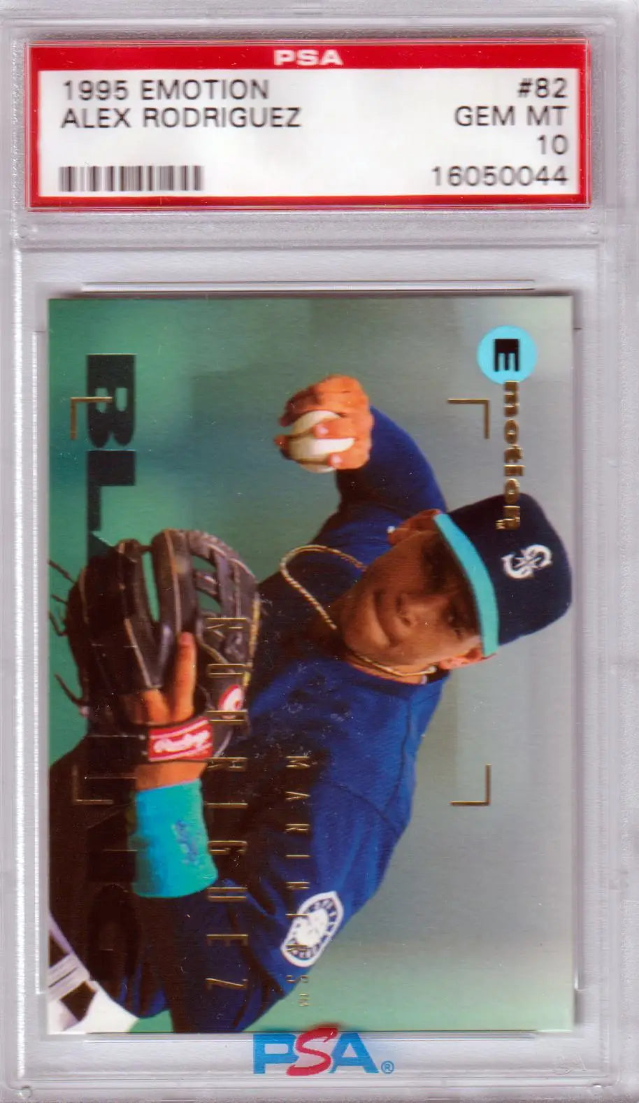 PSA-graded 1995 Emotion Alex Rodriguez Rookie Card in protective case from Columbia Hobby