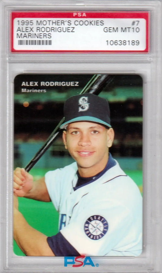 PSA-graded 1995 Mother’s Cookies baseball card of Alex Rodriguez, Mariners #7 in GEM MINT